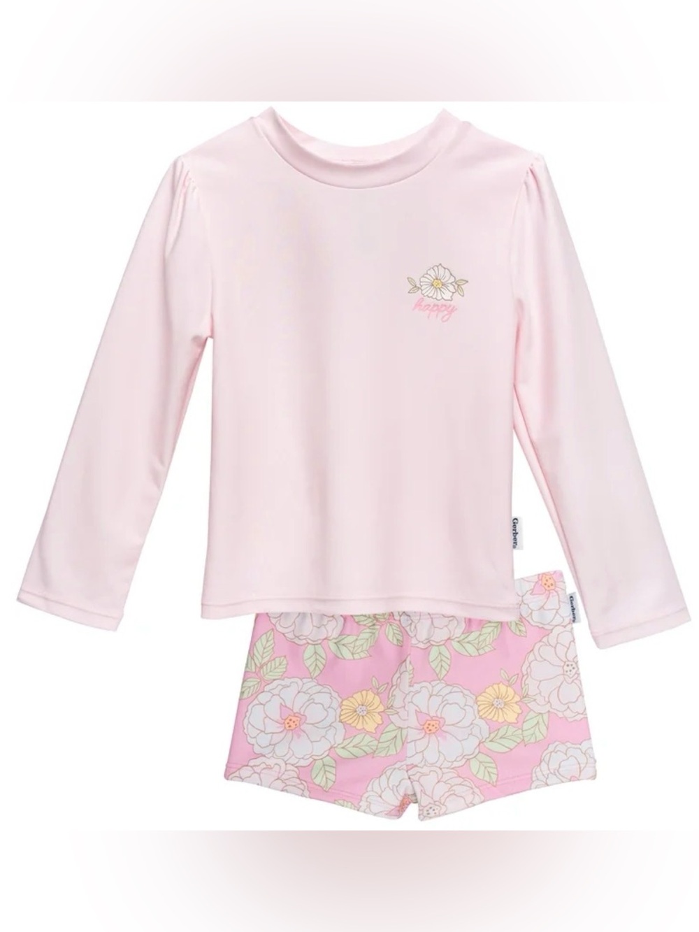 Girls' Pink Floral RashGuard Swimsuit bottom Set - Comfort & Sun Protection